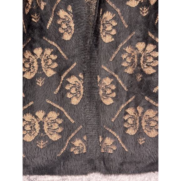 Anthropologie Sweater OS One Size Women Maeve Brown Gold Metallic Fuzzy Cardigan - Picture 2 of 8